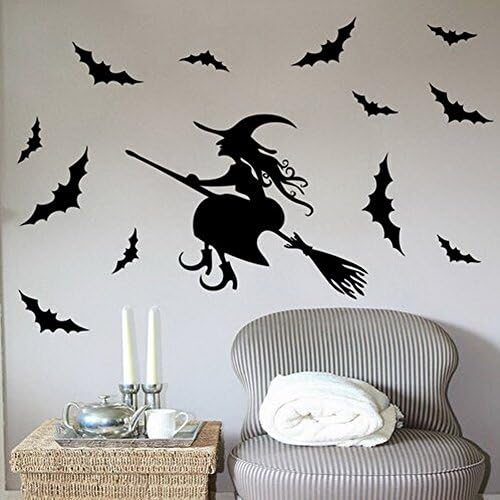 Granmet Happy Halloween Bat And Witch Wall Stickers Decoration Wall Art Sticker Decals(BLACK,1)