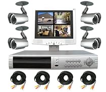4 CCTV Cameras and Digital 250GB DVR and 10" Monitor Package