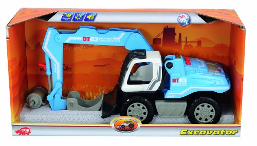 Dickie-Spielzeug 203413430 - Excavator, Freilauf, batterieb. Arm, Licht, Sound, Try Me, blau/wei&szlig;