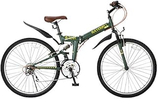 Raychell(レイチェル) 26インチシマノ18段変速ノーパンクタイヤ折畳み自転車[Vブレーキ/グリップシフト/フェンダー/ベル/サスペンション標準装備] オリーブ R-314N