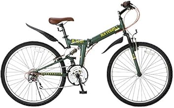 Raychell(レイチェル) 26インチシマノ18段変速ノーパンクタイヤ折畳み自転車[Vブレーキ/グリップシフト/フェンダー/ベル/サスペンション標準装備] オリーブ R-314N