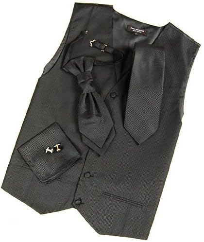 Paul Malone Wedding Vest Set Black 5pcs Tuxedo Vest + Necktie + Ascot + Hanky + 2 Cufflinks XXXL