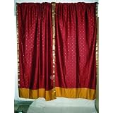 2MaroonArtSilkSariCurtainsDrapesPanelsWindowDressing84Inch