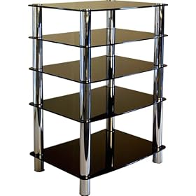 Centurion GT-6 Black Glass and Chrome TV Table Stand Shelving for DVD Player, Video Recorder, Satellite Receiver, or Home cinema Equipment