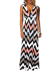 Plus Size V-neck Sleeveless Elasticized Empire   Waistline Chevron Print Cotton/Polyester Floor Length Party Dress/Wedding Dress/Maxi Dress 