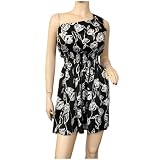 Single Shoulder Floral Print Empire Waist Black Plus Size Dress