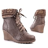 Damen Schuhe, STIEFELETTEN, SCHNÜR BOOTS, 5239, Synthetik in hochwertiger Leder Optik und Textil, Braun, Gr 36