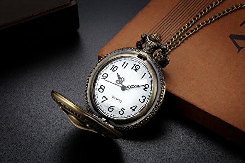 Vintage One Piece Skull & Crossbones Bronze Retro Pocket Watch Pendant Necklace Long Chain Quality