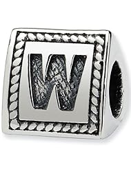 Reflection Beads Silver Letter W 3 Sided Alphabet Block Bead
