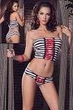 2Pc Stripe Tube Top W/Lace Up Fronts And Full Back Bikini