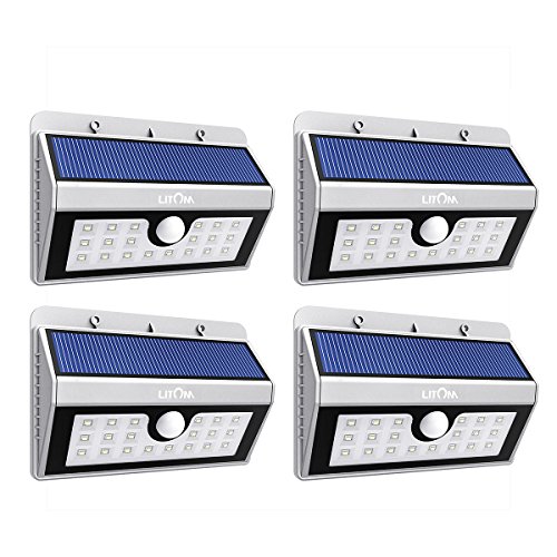Litom 20 Big LED Solar Power Lights Outdoor Solar Lights Weatherproof Lights for Garden Silver-4Pack