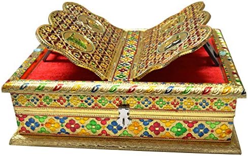 Quaran Holder Stand Folding,Meenakari Indian Handcrafted Work,Islamic Muslim Gift, Rehal Holy Quaran Wooden Book Holder