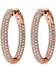 3.10 ct. tw Round Cut Diamond Pave Oval Shaped Inside Outside Hoop Earrings - F-G VS2 - 18 Kt. Rose Gold