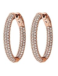 3.10 ct. tw Round Cut Diamond Pave Oval Shaped Inside Outside Hoop Earrings - G-H SI1 - 14 Kt. Rose Gold