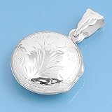Sterling Silver - Locket Pendant - Round - 22mm Height - Engraved Finish