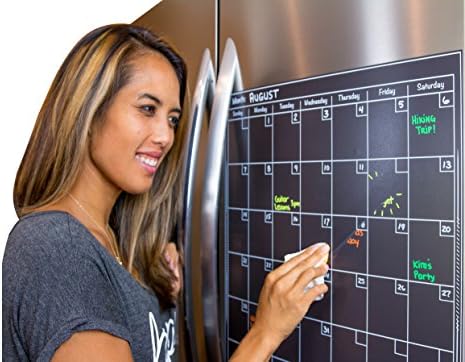 Large Black Dry Erase Wall or Magnetic Monthly Calendar with 4 FREE Magnetic Liquid Chalk Markers and FREE To-Do List ... (16x16 Inch)
