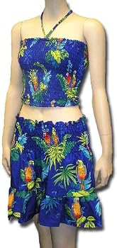 Flirty Skirt and Tube Top Set, Parrots on Royal
