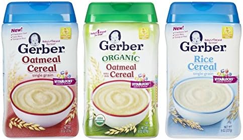 Gerber Baby Cereal 3 Flavor 8oz. Variety Pack: (1) Oatmeal Cereal Single Grain, (1) Organic Oatmeal Cereal and (1) Rice Cereal Single Grain