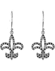 14K White Gold Black Diamond Fleur de Lis Earrings - 0.50 Ct. -- LIFETIME WARRANTY