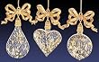 Set of 3 Speckled Gold Dangle Heart, Teardrop, & Circle Christmas Ornaments