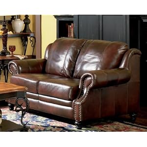 Loveseat Sofa Nail Head Trim Brown Tri-Tone Leather