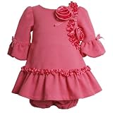 Bonnie Jean Baby/INFANT 12M-24M 2-Piece ROSE-PINK CHARMEUSE ROSETTE BUBBLE BELL SLEEVE DROP WAIST KNIT Special Occasion Flower Girl Party Dress