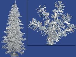 6' Pre-Lit Silver Wide Cut Tinsel Artificial Christmas Tree - Clear Lights