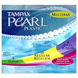 Tampax Pearl Tampons Multipax with Plastic Applicator, Variety Pack of 8 Super, 20 Regular and 8 Junior Lites, Fresh Scent, 36-Count Boxes (Pack of 2)