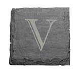 JK Adams Set of Four 4-Inch Square Monogrammed Slate Coasters, V