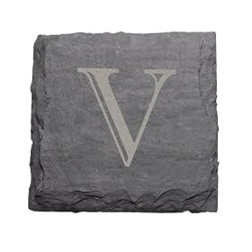 JK Adams Set of Four 4-Inch Square Monogrammed Slate Coasters, V by JK Adams