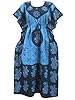 Blue Batik Print Cotton Caftan Kaftans Dress Womans Maxi Dresses One Size