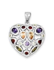 Sterling Silver Multi-colored Cz Heart Pendant, Best Quality Free Gift Box Satisfaction Guaranteed