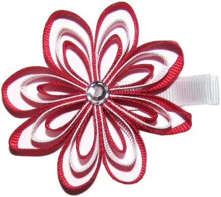 A Girl Company Red/White Ribbon Flower Hair Clip for Girls