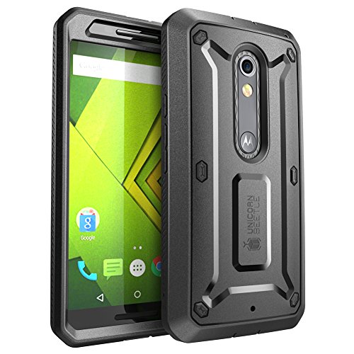 Droid Maxx 2 Case, SUPCASE [Heavy Duty] Belt Clip Holster Case for Motorola Moto X Play 2015 Verizon [Unicorn Beetle PRO Series] Rugged Protective Cover with Built-in Screen Protector (Black/Black)