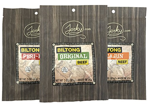 GRASS FED Biltong Jerky Sampler - TESTER 3 PACK - All Natural South African Style Biltong - The Best Biltong Jerky on the Market - 100% Whole Muscle Beef - No Added Preservatives, No Added Nitrates, No MSG and Sugar Free - 9 total oz.