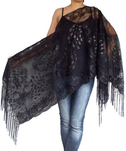 Embroidery Scraf, Caftan Dress Tops Tunic Poncho Casual,sexy Cover Up,black
