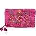 Silky Embroidered Brocade Jewelry Travel Organizer Roll Pouch - Pink
