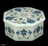 Marble inlay jewelry box, 'Midnight Bloom' 4.1 W 4.1 L