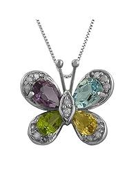 925 Sterling Silver Multi-Gemstone Butterfly Necklace (18 inch)