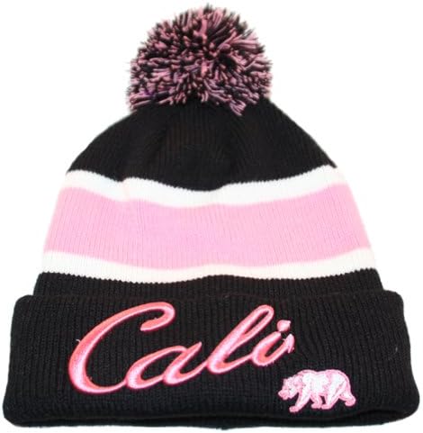 Cali Script Mini Bear Beanie Black and Pink