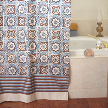 Ocean Breezes ~ Blue Brown Moroccan Cotton Beach Shower Curtain 72x72 Ocean Breezes ~ Blue Brown Moroccan Cotton Beach Shower Curtain 72x72