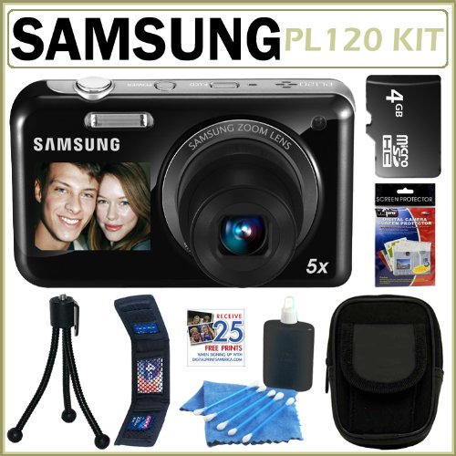 Samsung PL120 14MP Dual-View Digital Camera in Black + 4GB Accessory Kit