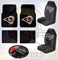 St. Louis Rams NFL 7pc Auto Accessories Combo Set Front & Rear Floor Mats, Seat Covers & Steering Wheel Cover