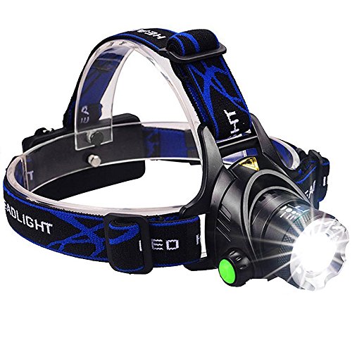 GRDE Zoomable 3 Modes Super Bright LED Headlamp with Rechargeable Batteries, Car Charger, Wall Charger and USB Cable