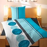 Produkt-Bild: 2 tlg. Baumwolle Renforce Garnitur Ocean Blau Kreise Streifen Bettbezug 135x200 cm + 1 x Kissenbezug 80x80 cm