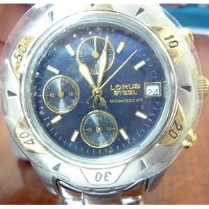 Mens ChronoGraph Lorus By Seiko STEEL Two Tone Blue Dial Watch 499