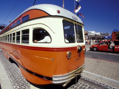 Pier 39, Fisherman's Wharf, Electric Trolley, San Francisco, California, USA Art Photographic Poster Print by William Sutton, 64x48