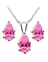 Carlo Bianca Pear Shape Pink Pendant Earrings Set Made With Swarovski Zirconia