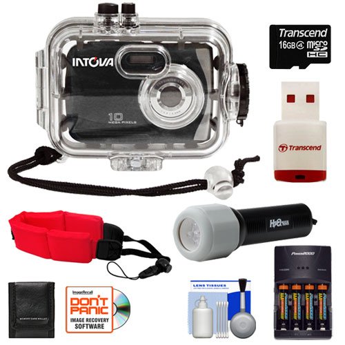 Intova Sport 10K Waterproof Digital Camera with 140' Underwater Housing + 16GB Card + Batteries & Charger + Case + LED Torch + Floating Strap + Accessory Kit