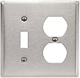 Leviton 84005-40 2-Gang 1-Toggle 1-Duplex Device Combination Wallplate, Standard Size, Device Mount, Stainless Steel